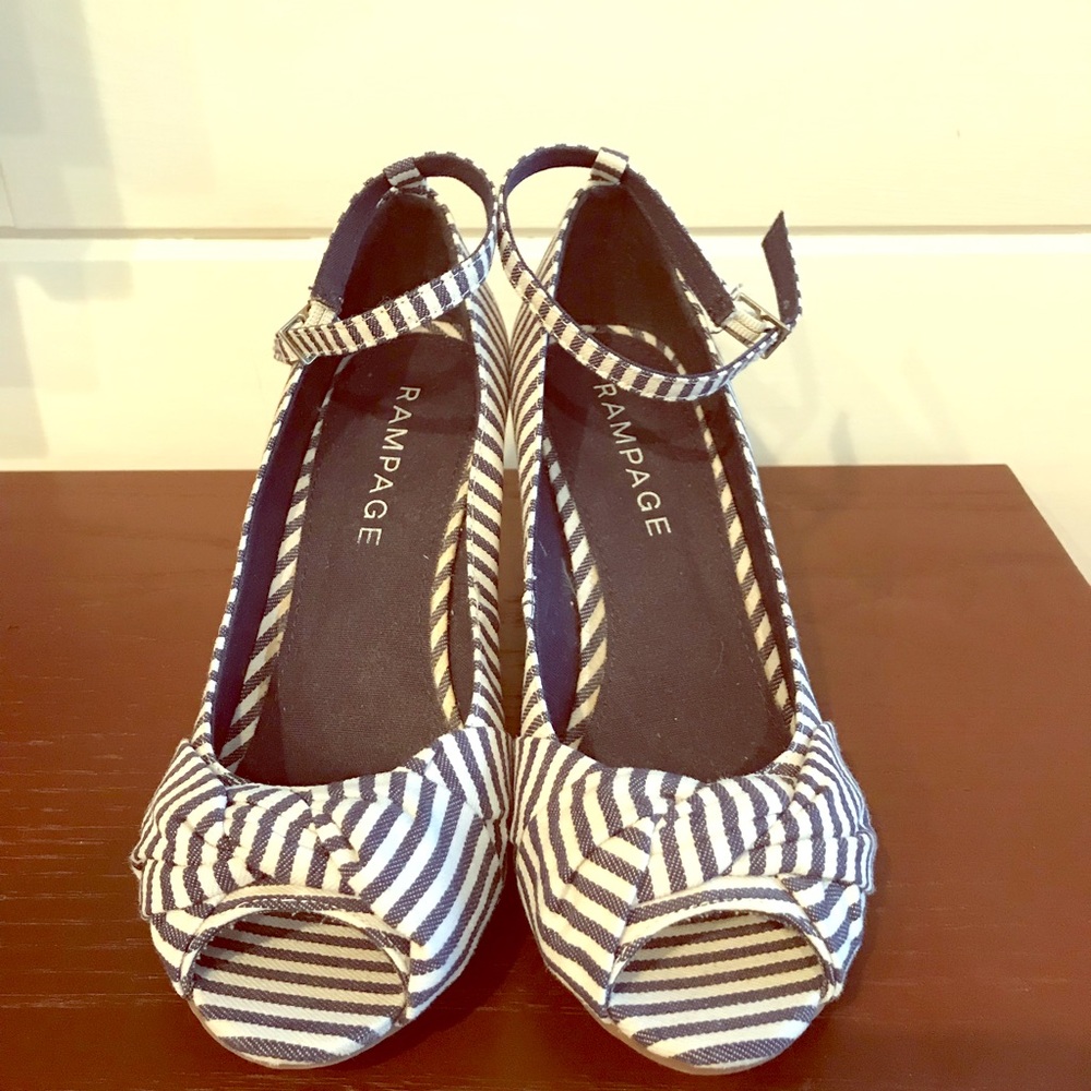 Rampage blue &white stripe wedge sandal